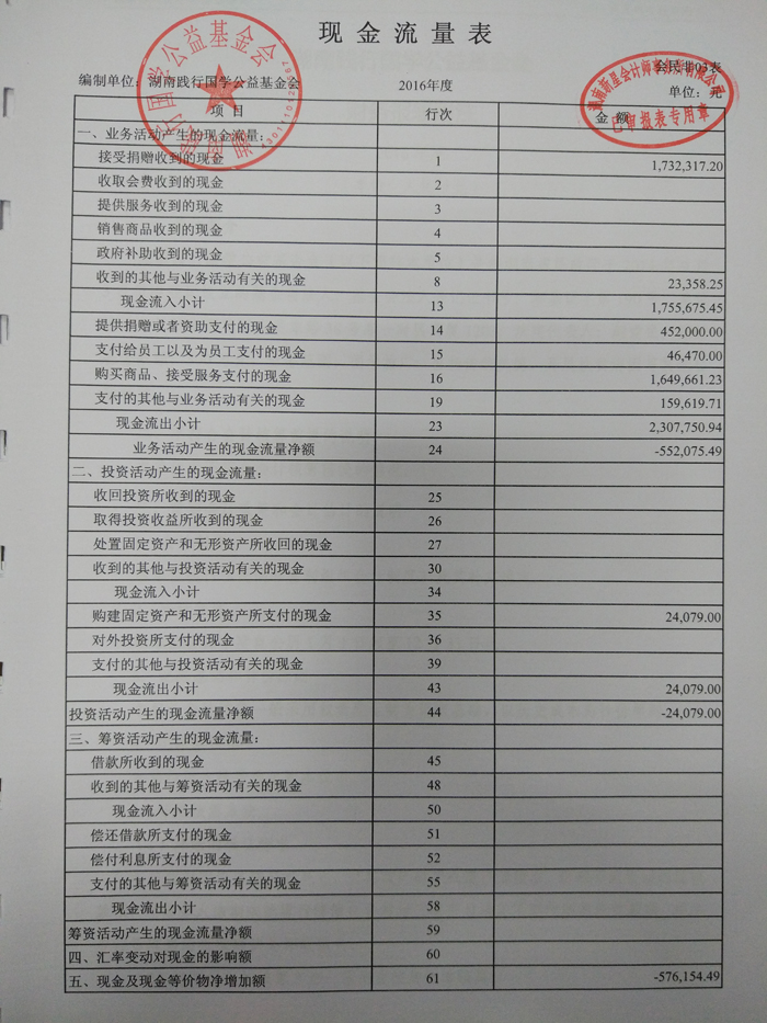 湖南践行国学公益基金会2016年度审计报告(含资产负债